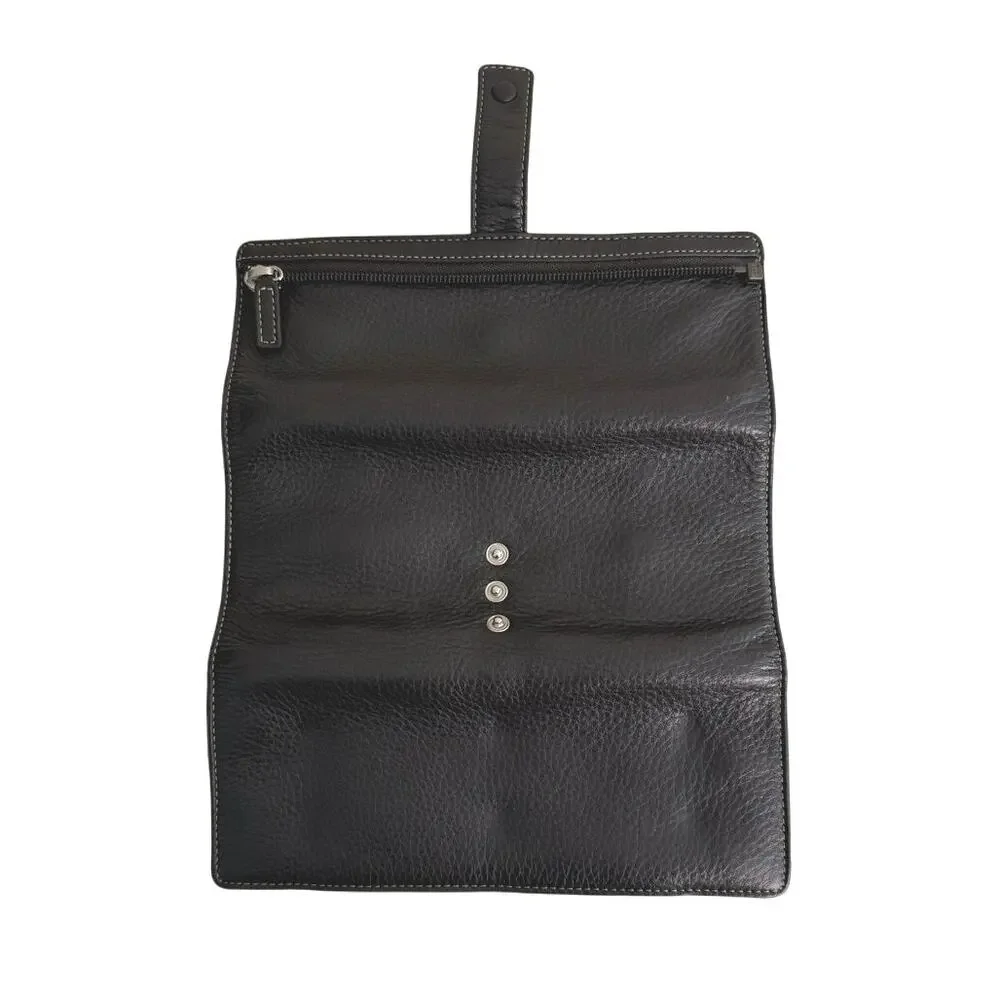 Levenger Brown leather snap fold up jewelry case